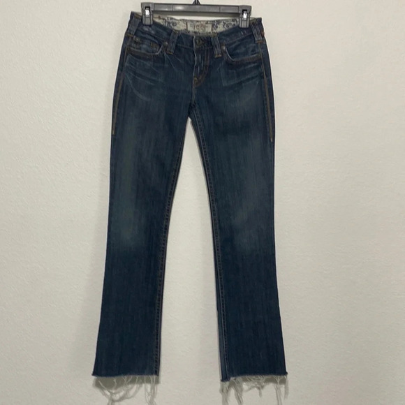 1921 Denim Women's Blue Surplus Bootcut Raw Hem Jeans Size 28/34 - Picture 1 of 12